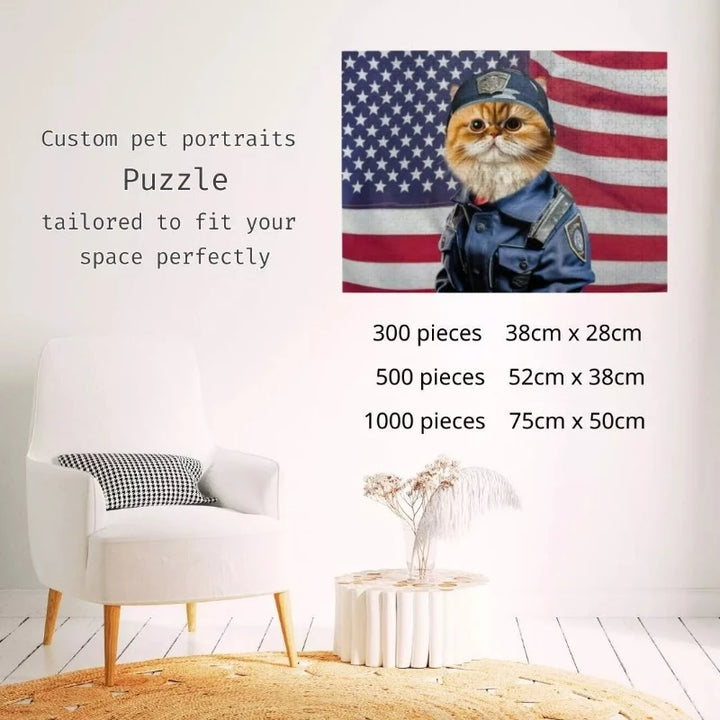 Personalized Police Themed Pet Portrait Puzzle