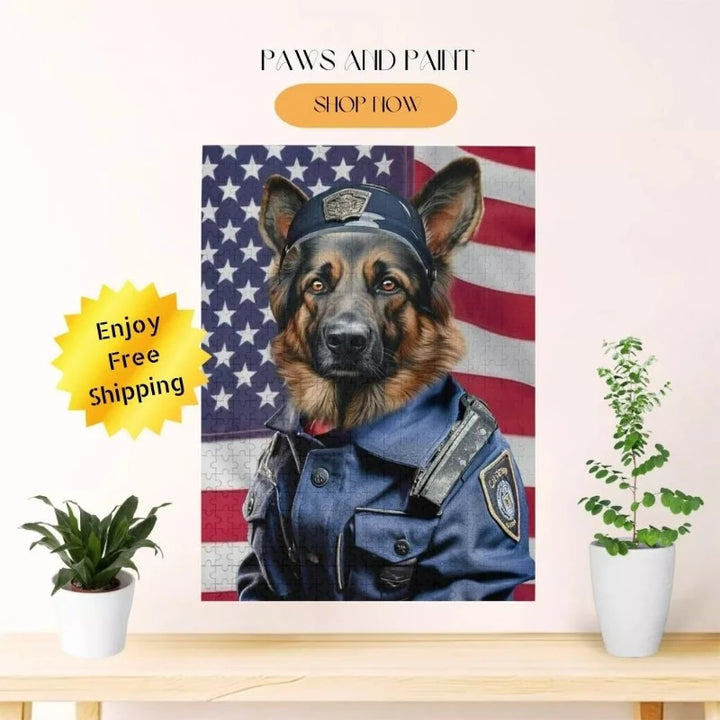 Personalized Police Themed Pet Portrait Puzzle