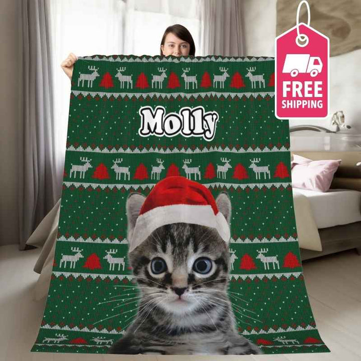 Soft Christmas blanket with festive pet design and free shipping, perfect for cozy holiday moments.