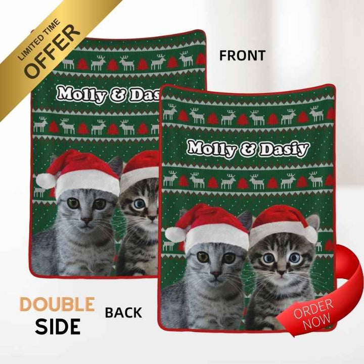 Double-sided throw Christmas blanket with festive pet design, available for a limited time.