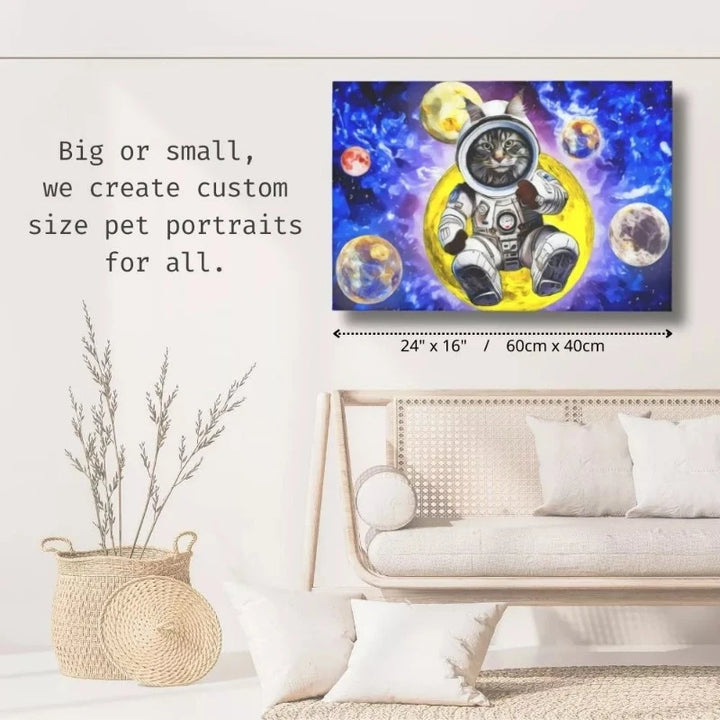 Astronaut Pet Portraits Canvas Size Chart on Wall