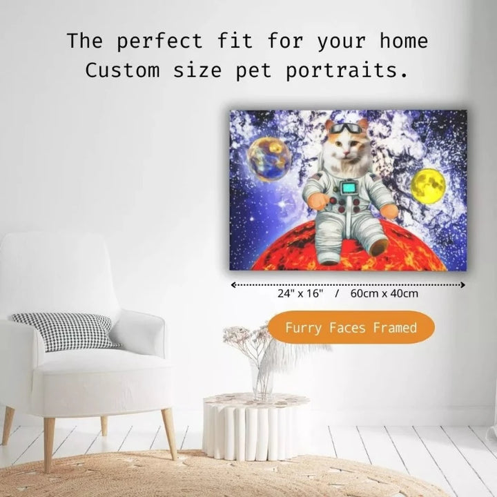 Galaxy Paws Astronaut Pet Canvas Size Chart on Wall