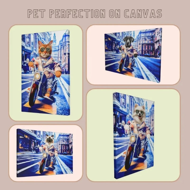 Motorcycle Cat and Dog Rider Gallery Wrapped Canvas